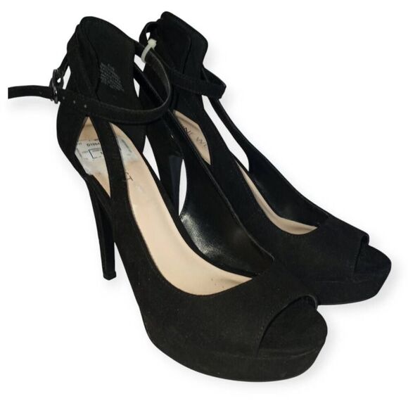 NINE WEST BLACK ANKLE STRAP PEEP TOE PLATFORM HEELS SZ.8 NWT. - Picture 2 of 8